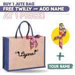 [FREE letak nama & Twilly] TwoTone Jute Bag Tote Bag Color Handle Jute Bag Natural Material cantik cantik personalise