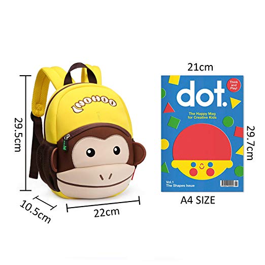 NOHOO Kid Monkey (New) 3D Design Toodler Bag Waterproof Preschool Backpack Bags