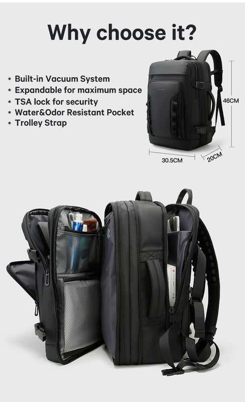 Bange i-Braydenz Water Resistant Hidden Compart Big Capacity Multi Compartment Expandable Travel Laptop Backpack (15.6")