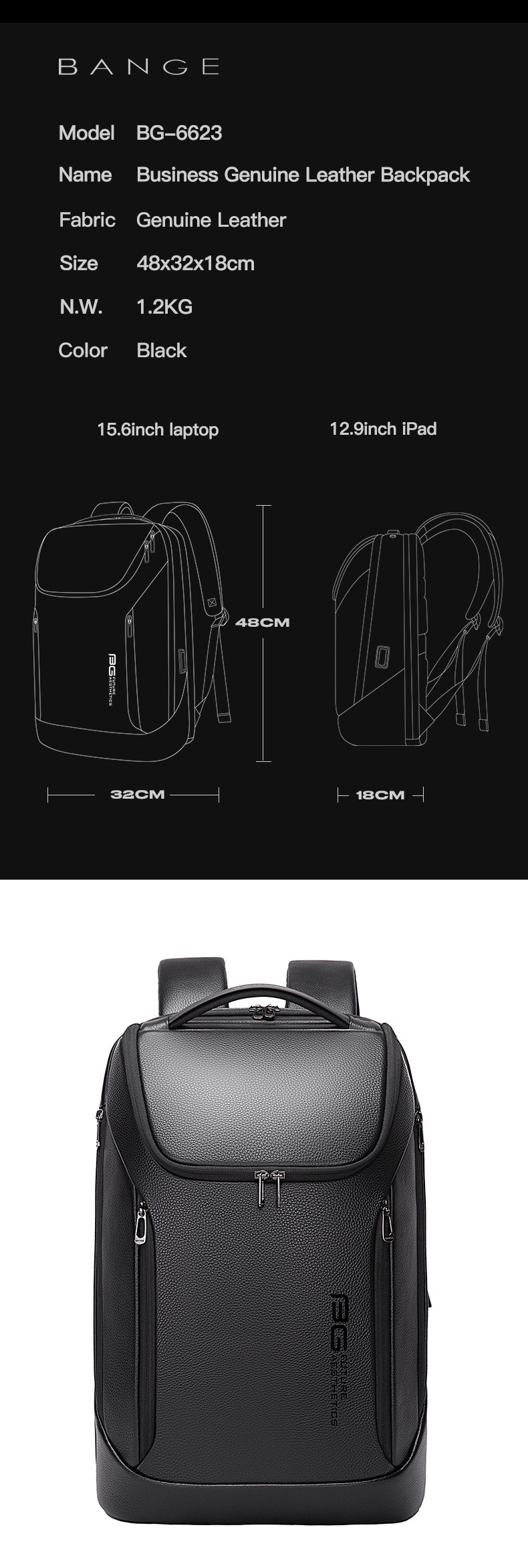 Bange Brooklynz Laptop Backpack Genuine Real Leather Business Travel Laptop Backpack (15.6")