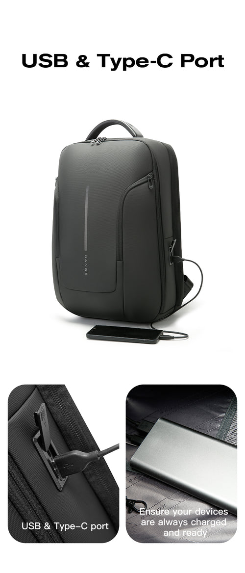 Bange i-Flynnz Water Resistant Hidden Compart Big Capacity Multi Compartment Ultra Light Travel Laptop Backpack (15.6")
