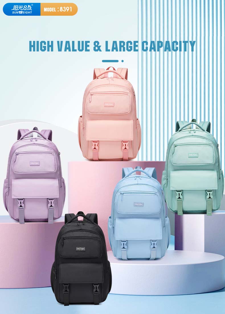 SunEight Quikz School Backpack Multi Compartment Big Capacity Lightweight Beg Sekolah