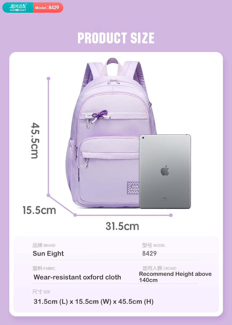 SunEight Macaronz School Backpack Beg Sekolah Color Cantik Multi Compartment