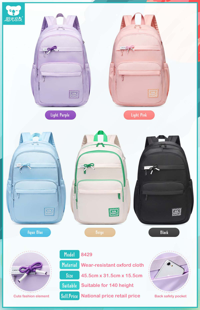 SunEight Macaronz School Backpack Beg Sekolah Color Cantik Multi Compartment