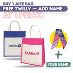 [FREE letak nama & Twilly] A4 Jute Bag Plain Tote Bag Color Handle Laminated Jute Bag cantik cantik personalise
