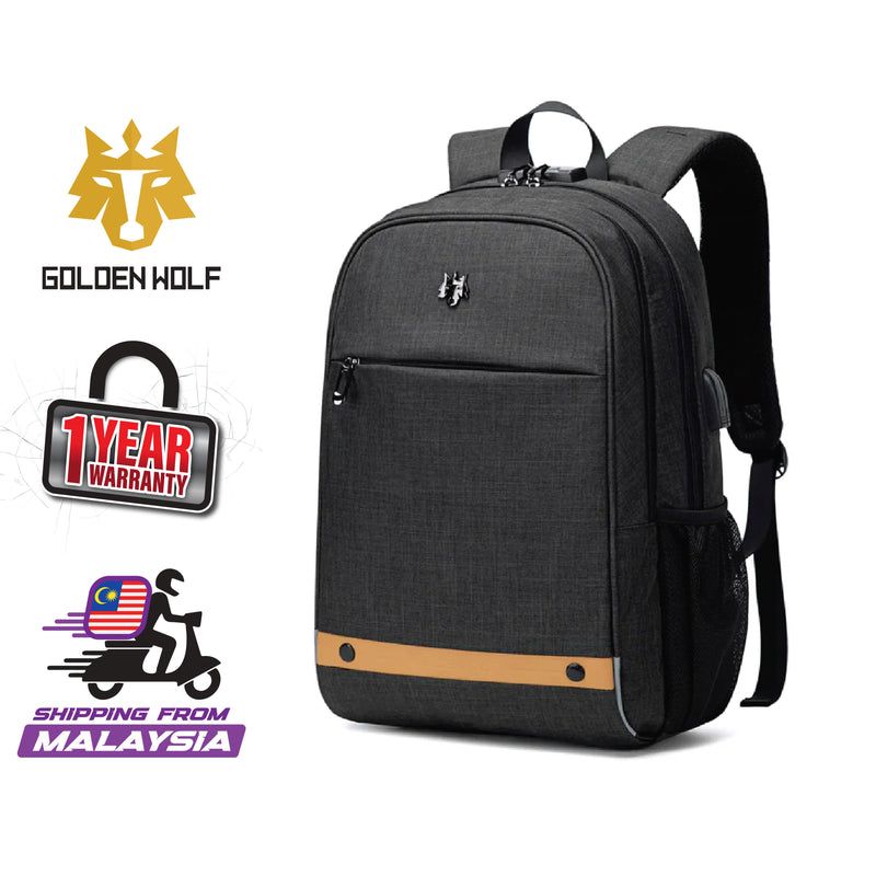 Golden Wolf Rattlers TSA Lock C/W RainCover Laptop Backpack Travel Backpack Student Backpack (15.6")