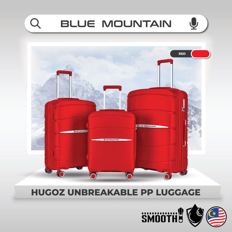 Blue Mountain 20"/24"/28" Hugoz UNBREAKABLE PP Expandable Hard Case Hand Trolley Luggage Bag Suitcases with Lock