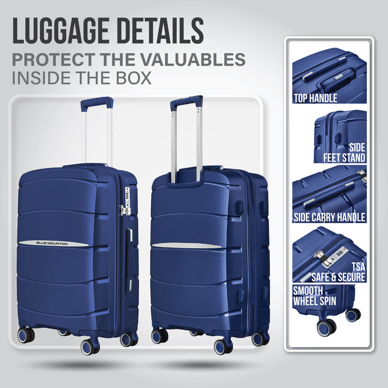 Blue Mountain 20"/24"/28" Hugoz UNBREAKABLE PP Expandable Hard Case Hand Trolley Luggage Bag Suitcases with Lock