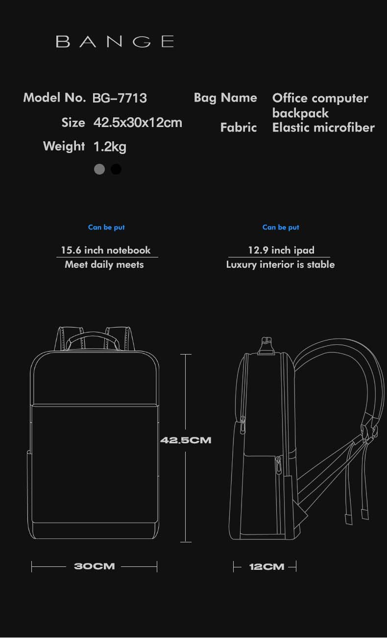 Bange Prowlerz Laptop Bag Business Travel Big Capacity Fast Charging USB Laptop Backpack (15.6'')