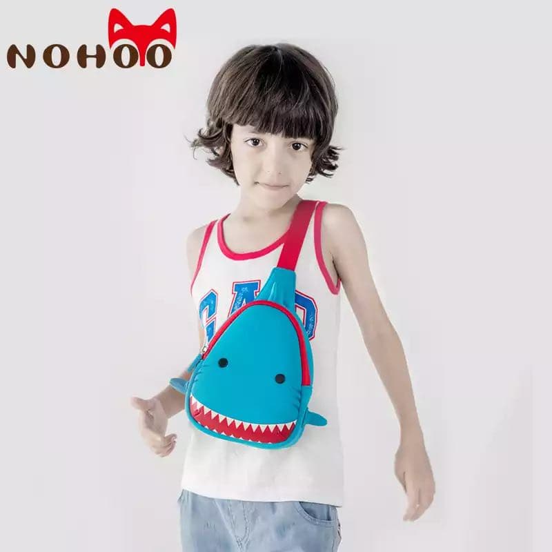 NOHOO Kid Jaws Blue 3D Design Children Boy Sling Crossbody Travel Preschool Bag