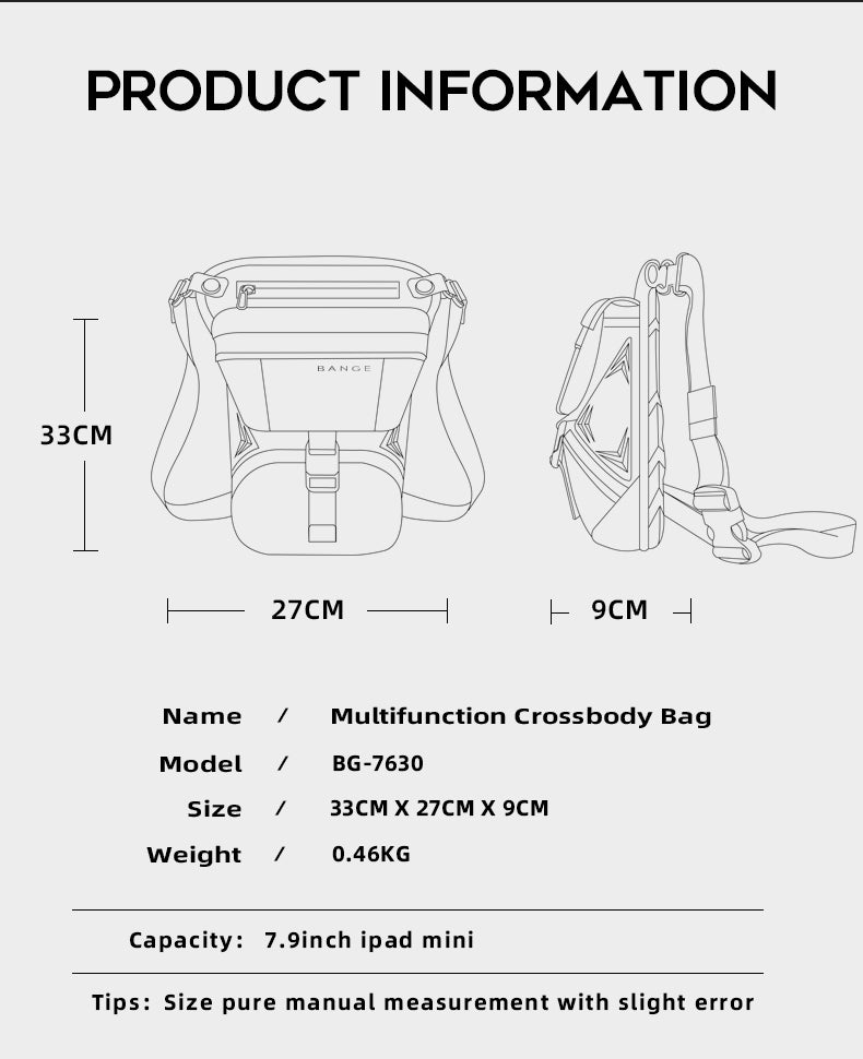 Bange Slasherz Multi Compartment Water Resistant Light Compact Capacity TraveI Fashion Sling Bag (7.9")