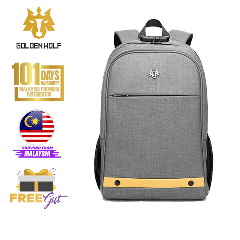 Golden Wolf Rattlers TSA Lock C/W RainCover Laptop Backpack Travel Backpack Student Backpack (15.6")