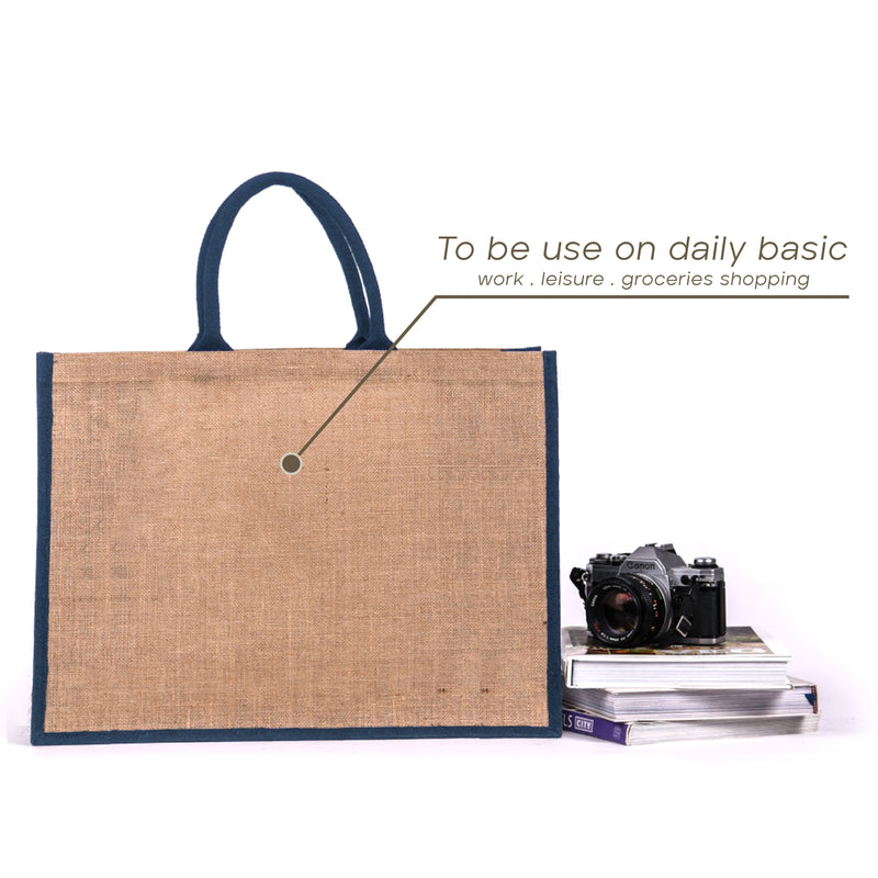 Bag2u TwoTone Jute Bag Tote Bag Color Handle Shopping Jute Bag